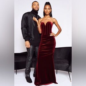 NWT Fashion Nova Falling For You Velvet Maxi Dress - Wine (Dark Red) size S